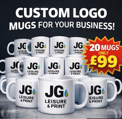 20 Custom Logo Mugs Personalised Company Branded Coffee Cups Bulk Printed Mugs Free Delivery