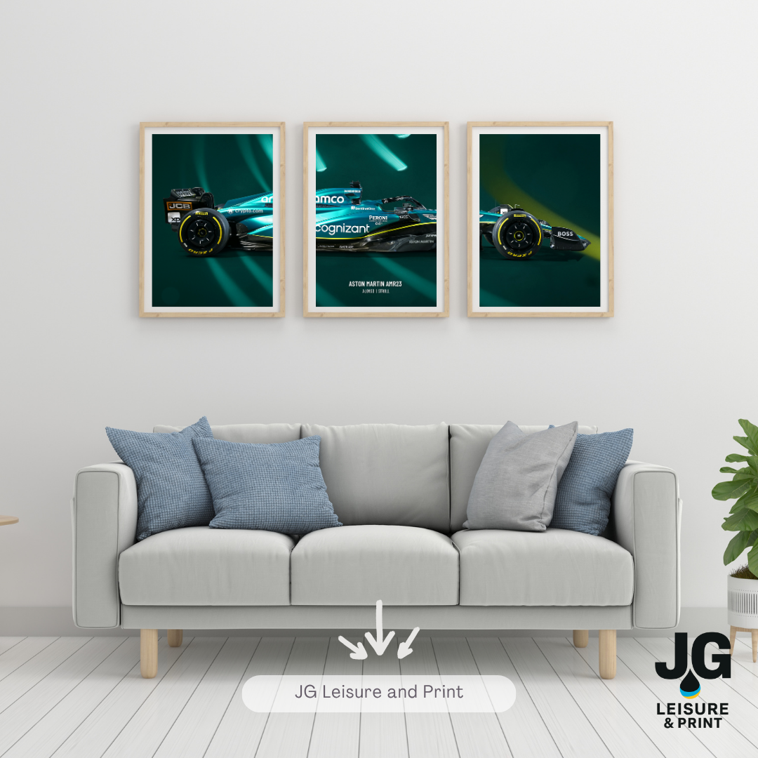 Aston Martin F1 Car Poster: Set of 3 Alonso and Stroll Dark