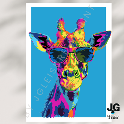 Colourful Giraffe Pop Art Poster | Modern Animal Wall Art Red
