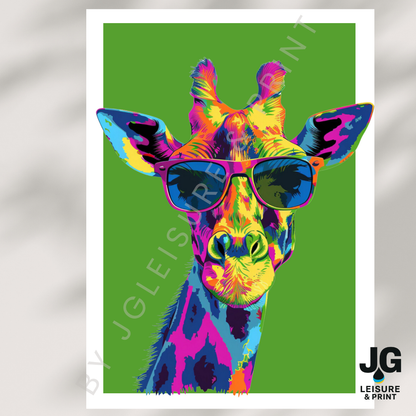 Colourful Giraffe Pop Art Poster | Modern Animal Wall Art Red