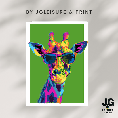 Colourful Giraffe Pop Art Poster | Modern Animal Wall Art Red