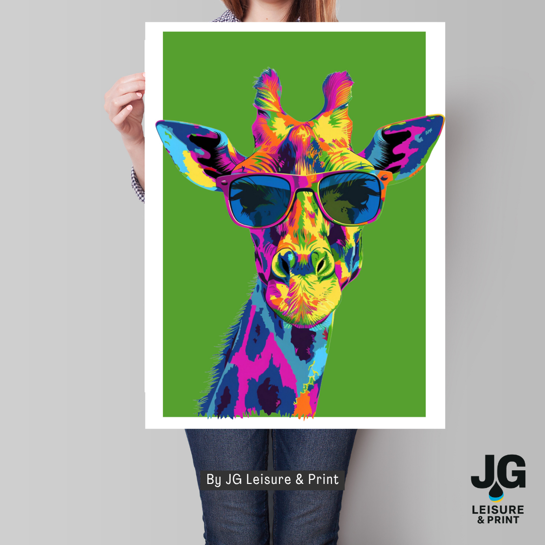 Colourful Giraffe Pop Art Poster | Modern Animal Wall Art Red
