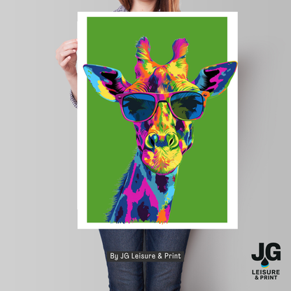 Colourful Giraffe Pop Art Poster | Modern Animal Wall Art Red