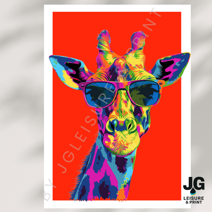 Colourful Giraffe Pop Art Poster | Modern Animal Wall Art Red
