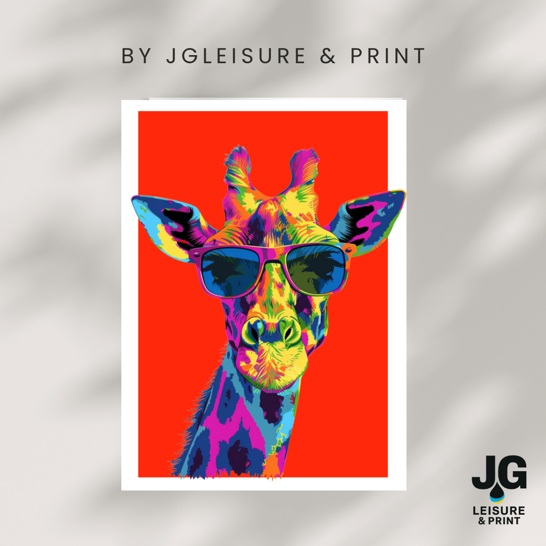Colourful Giraffe Pop Art Poster | Modern Animal Wall Art Red