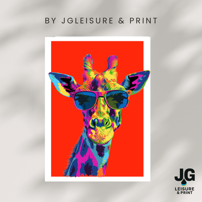 Colourful Giraffe Pop Art Poster | Modern Animal Wall Art Red