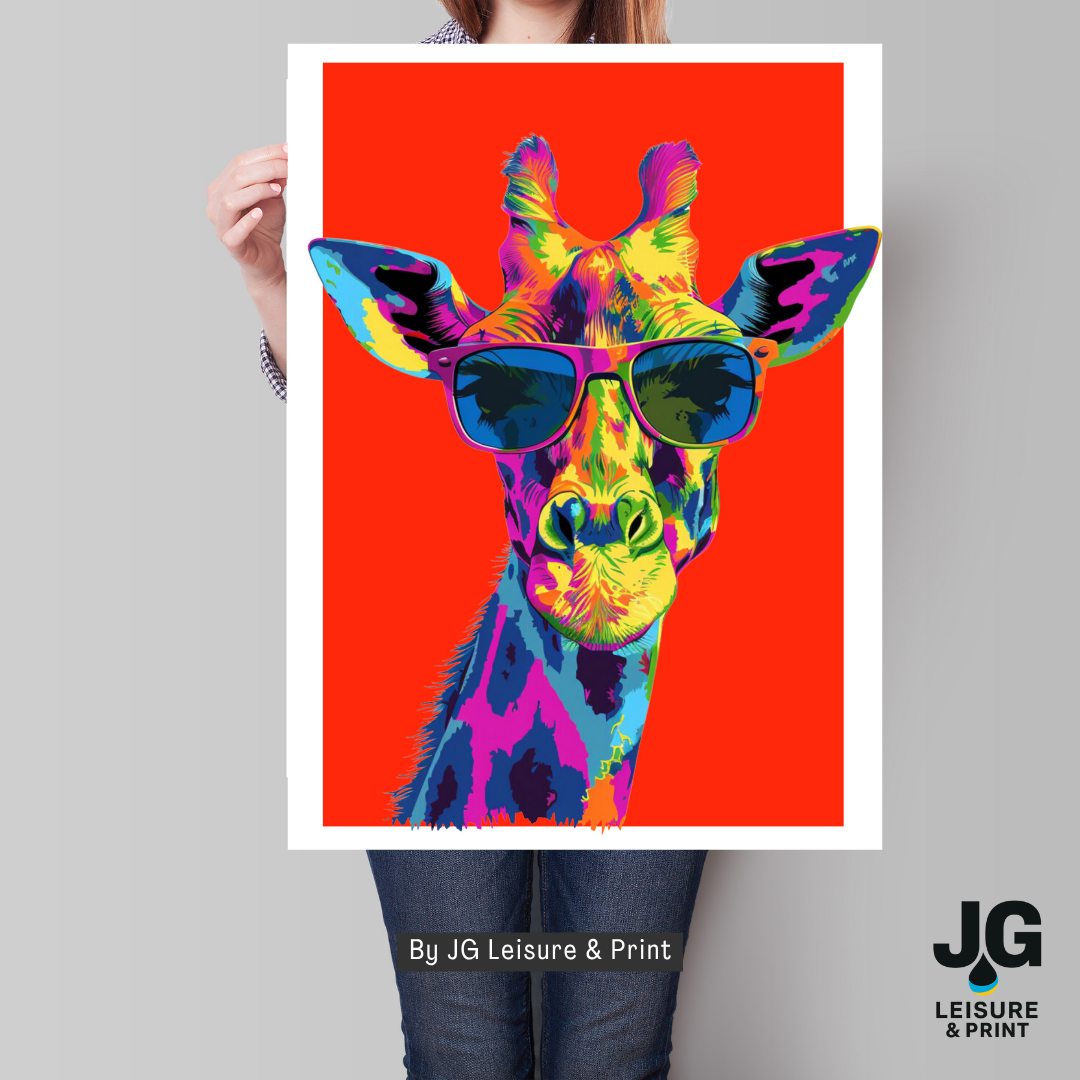 Colourful Giraffe Pop Art Poster | Modern Animal Wall Art Red