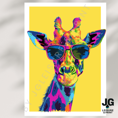 Colourful Giraffe Pop Art Poster | Modern Animal Wall Art Red