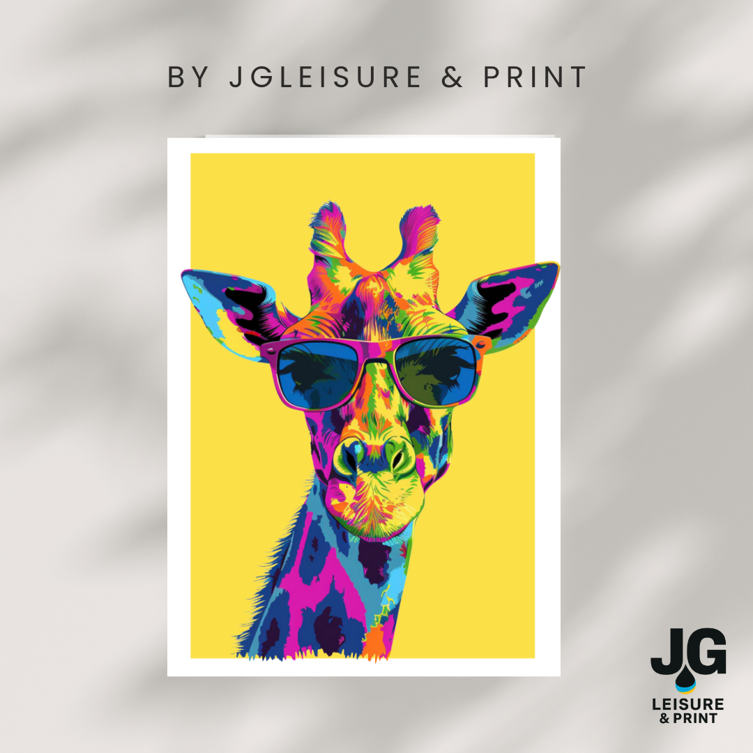 Colourful Giraffe Pop Art Poster | Modern Animal Wall Art Red