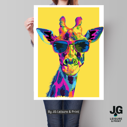 Colourful Giraffe Pop Art Poster | Modern Animal Wall Art Red