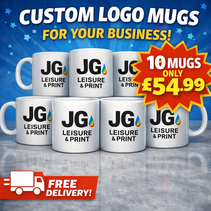 10 Custom Logo Mugs Personalised Company Branded Coffee Cups Bulk Printed Mugs Free Delivery