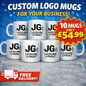 10 Custom Logo Mugs Personalised Company Branded Coffee Cups Bulk Printed Mugs Free Delivery