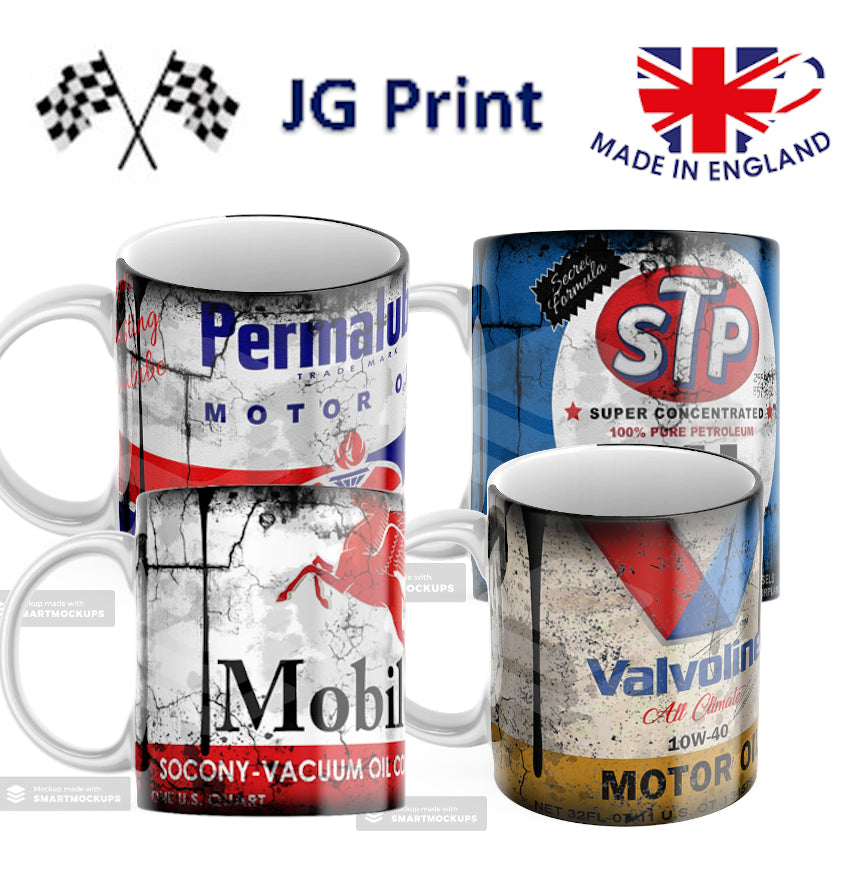 4 Pack Retro Oil Can Mug Collection – STP Mobil Valvoline Pernalube