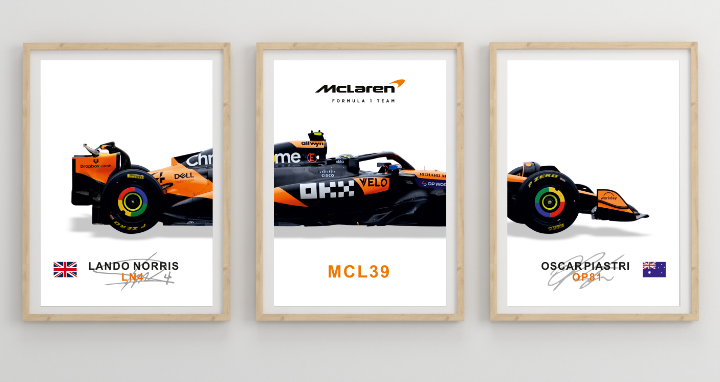 McLaren F1 Car Poster: Set of 3 Norris Piastri