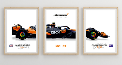 McLaren F1 Car Poster: Set of 3 Norris Piastri