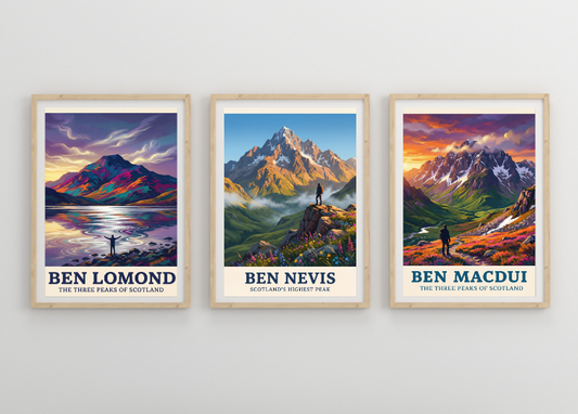 3 Pack Scotland 3 peaks Travel Poster Print | Wall Art | Ben Nevis Lomond Macdui