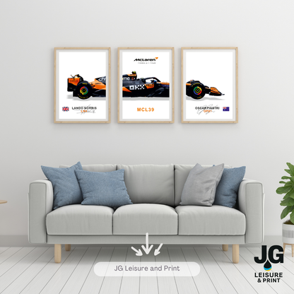 McLaren F1 Car Poster: Set of 3 Norris Piastri