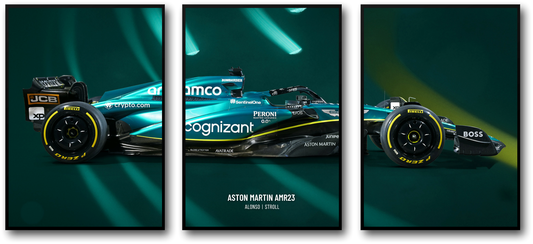 Aston Martin F1 Car Poster: Set of 3 Alonso and Stroll Dark